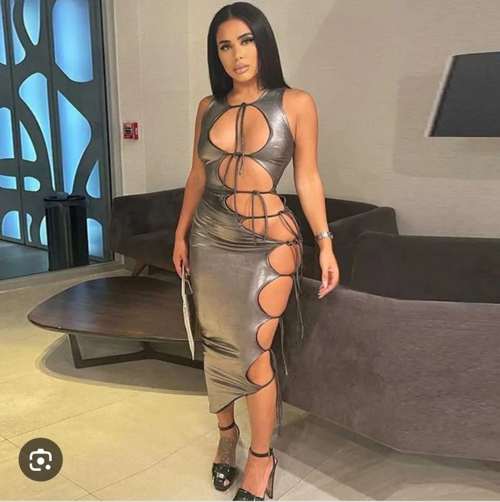 NEW Bodycon Metallic Cut-Out Midi Dress